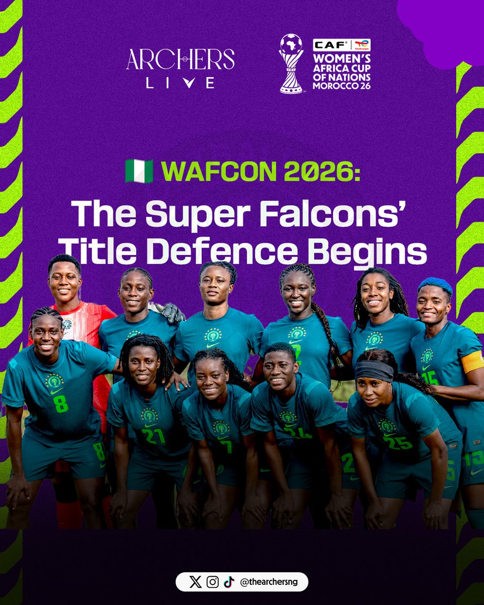 Thearchersng's tweet photo. The road to continental glory begins. 🇳🇬🦅

Ten stars on the badge. One mission ahead. 
Eyes on the trophy. Nothing less.

The Super Falcons are ready for another WAFCON journey. 💚🏆 https://t.co/RETasmSgg6