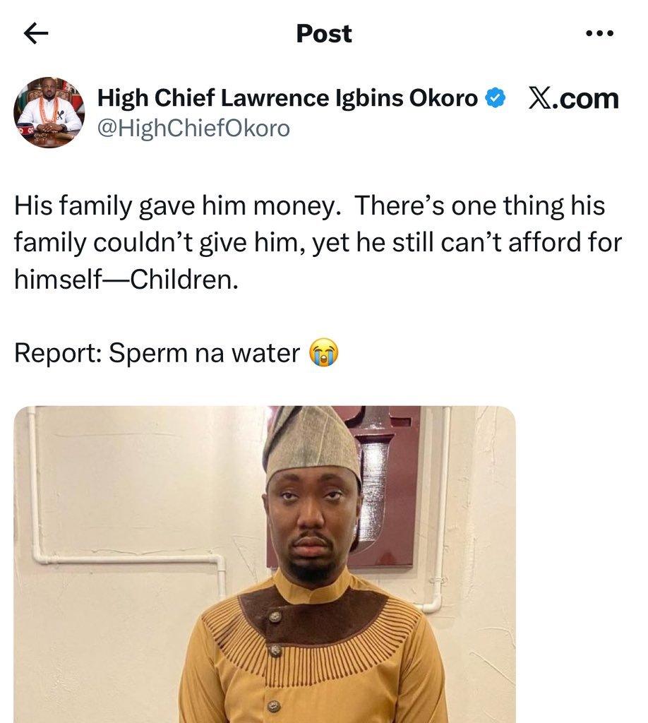 ben_cephas's tweet photo. You impregnated an oracle at almost 40yrs, her family forced you to marry her and you still have mouth to insult someone with kids.

@HighChiefOkoro, you are a shameless big fool. https://t.co/BN35WQO94Z