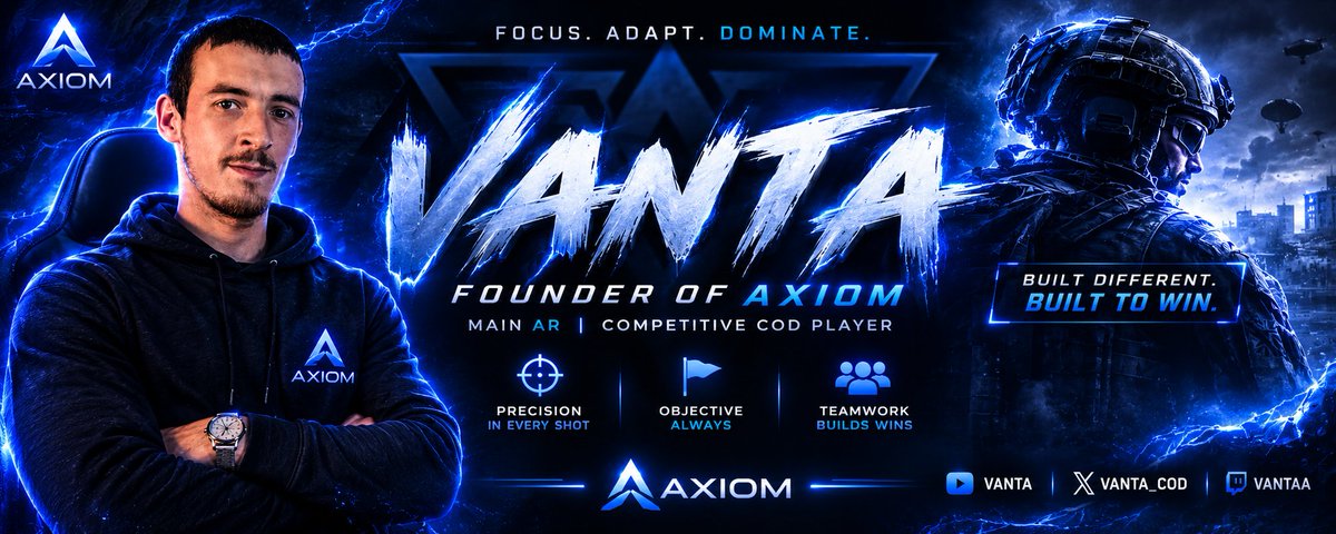 TeamAxiomHQ's tweet photo. I'm Vanta, founder of Axiom.

I'm building more than just a Call of Duty team I'm building an organisation driven by discipline, teamwork, and constant improvement.

Every match, every scrim, and every challenge is another step towards competing at the highest level.
This is the start of the journey. No shortcuts. No excuses. Just work.

Welcome to Axiom.

Focus. Adapt. Dominate.