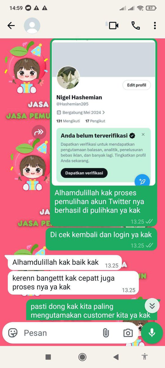 frleurt's tweet photo. Menyediakan Jasa pemulihan akun &amp; Jasa Pulihkan akun, Jasa Lacak, Sadap WhatsAp

Jasa balikin akun Instagram dan Facebook, Tiktok, Linkedin, Gmail, Line, all sosmed.

Serta : Hapus Akun, Sadap WhatsApp,Lacak Lokasi dan Hack Akun

Full Testii, Fast Proses, Wa Di Bio.✅
#zonauang https://t.co/6vSDizpggh