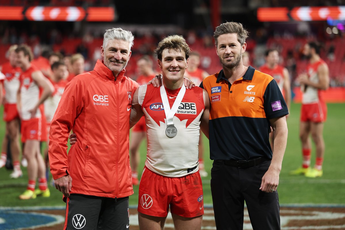 sydneyswans's tweet photo. Ohhh Errol 😍

✔️41 disposals
✔️First Swan to 1000+ metres gained
✔️4th Kirk-Ward Medal

See the Kirk-Ward medal votes here: https://t.co/prcrxD1zXS https://t.co/WNdzBqgjX2