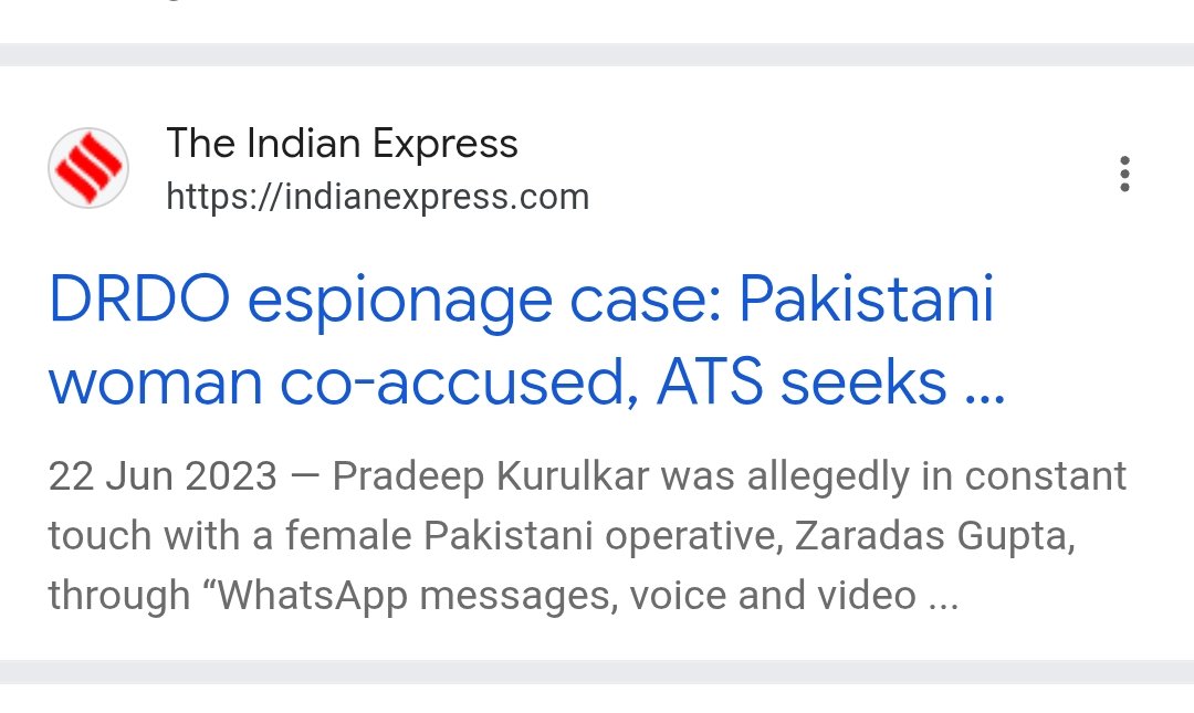 mindglass_in's tweet photo. @IndianExpress He (This Gupta) must be an RSS members...
Similarly,
Former DRDO scientist Pradeep Kurulkar (an @RSSorg member) was arrested for allegedly sharing classified and sensitive defense information with a Pakistani intelligence operative in a honeytrap case, in 2023. https://t.co/T7VgJtF4DS