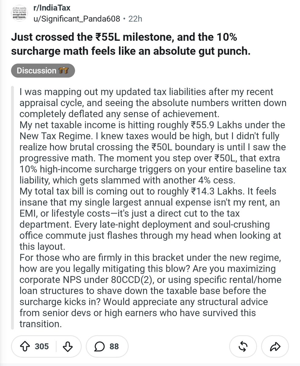 IndiaNewGen's tweet photo. Had we came together, you wouldn't be paying the surcharge, your 80c, home loan would be 5L by now, 30% would have started from 1 cr, no tax on pf interest, nps, ltcg.

We were cowards. She made us feared. IT department took more money from us than we saved &amp; still calls us chor. https://t.co/mLMthgsvkP