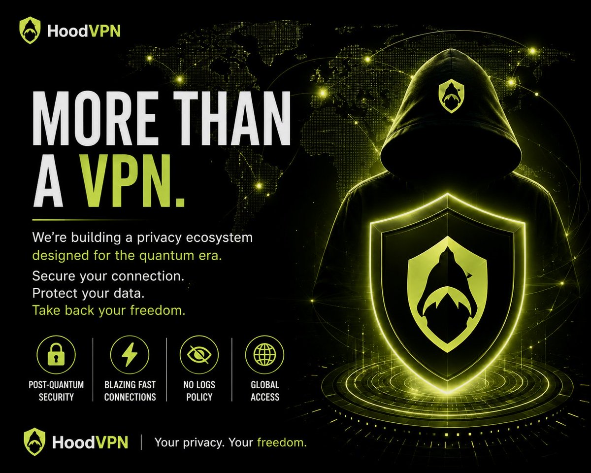 Hood_VPN's tweet photo. Post-Quantum Security. Today. Tomorrow. Forever.

Cyber threats don’t stand still.

As computing evolves, the security protecting your data must evolve with it.

HoodVPN is built with post-quantum security, helping prepare your online privacy for the next generation of cryptographic challenges while delivering the speed and reliability you expect every day.

Whether you’re browsing, working remotely, managing digital assets, or simply staying connected, your privacy deserves protection that’s built for the future, not just today’s threats.

Because security isn’t something you upgrade after it’s too late.

It’s something you build from the start.
