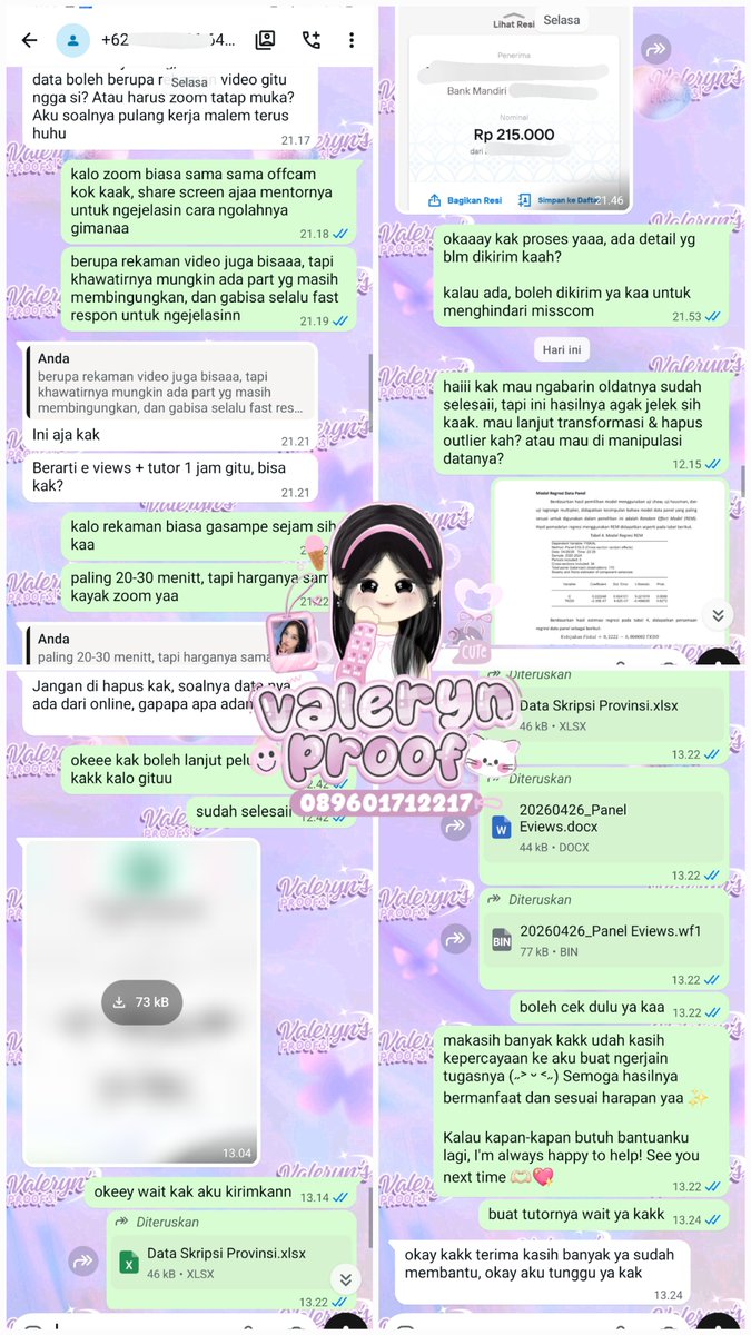 refinwe's tweet photo. >__O bestieee aku mau kasih testi olah data &amp; bimbingan via zoom nih! tenang aja karena dihandle lulusan statistika yg udah jago puolll urusan olah data! bimbingan 150k/jam iaa, kalo joki bisa send detail dlu~
- SPSS
- EVIEWS
- JAMOVI
- STATA
- SMARTPLS
- JASP
- R STUDIO
- PHYTON https://t.co/L7E09UycYQ