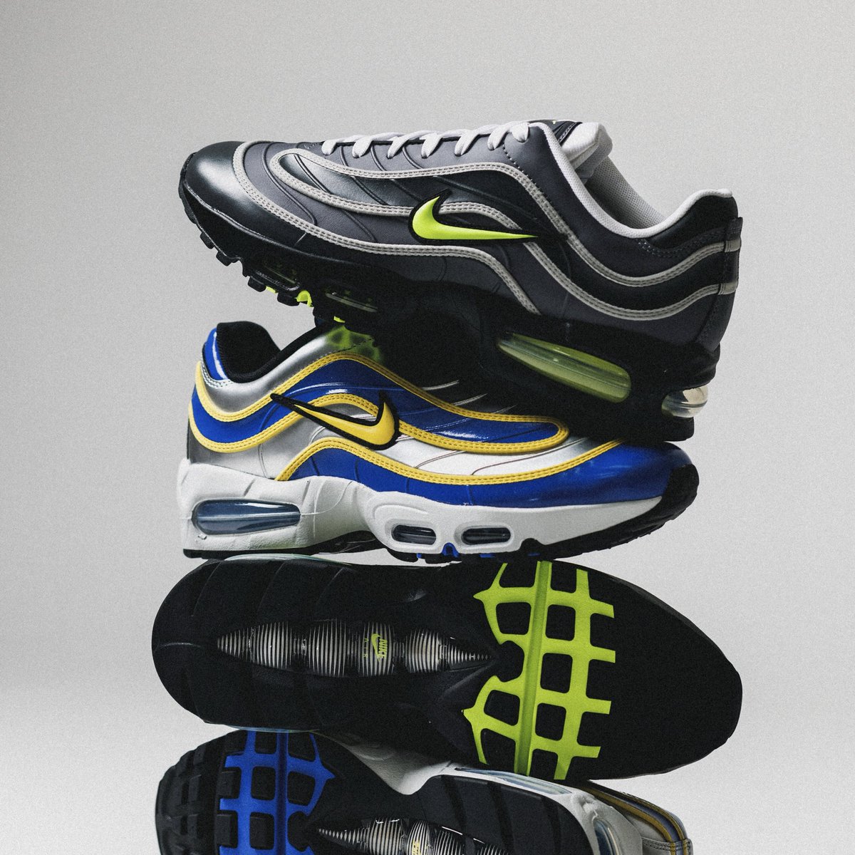110slad's tweet photo. Nike Air Max 95 “Joga Bonito”

Colour: Black/Light Graphite/Anthracite/Neon Yellow
SKU: IO1753-003

Colour: Metallic Silver/Varsity Maize/Varsity Royal/Black
SKU: IX8646-001

📸: A+S Official https://t.co/b7Z3e7xfHW