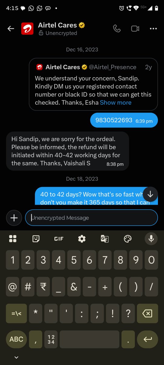 swastik91's tweet photo. @airtelindia waiting for 40 to 42 days since December 2023 https://t.co/qNu4ok5W3u
