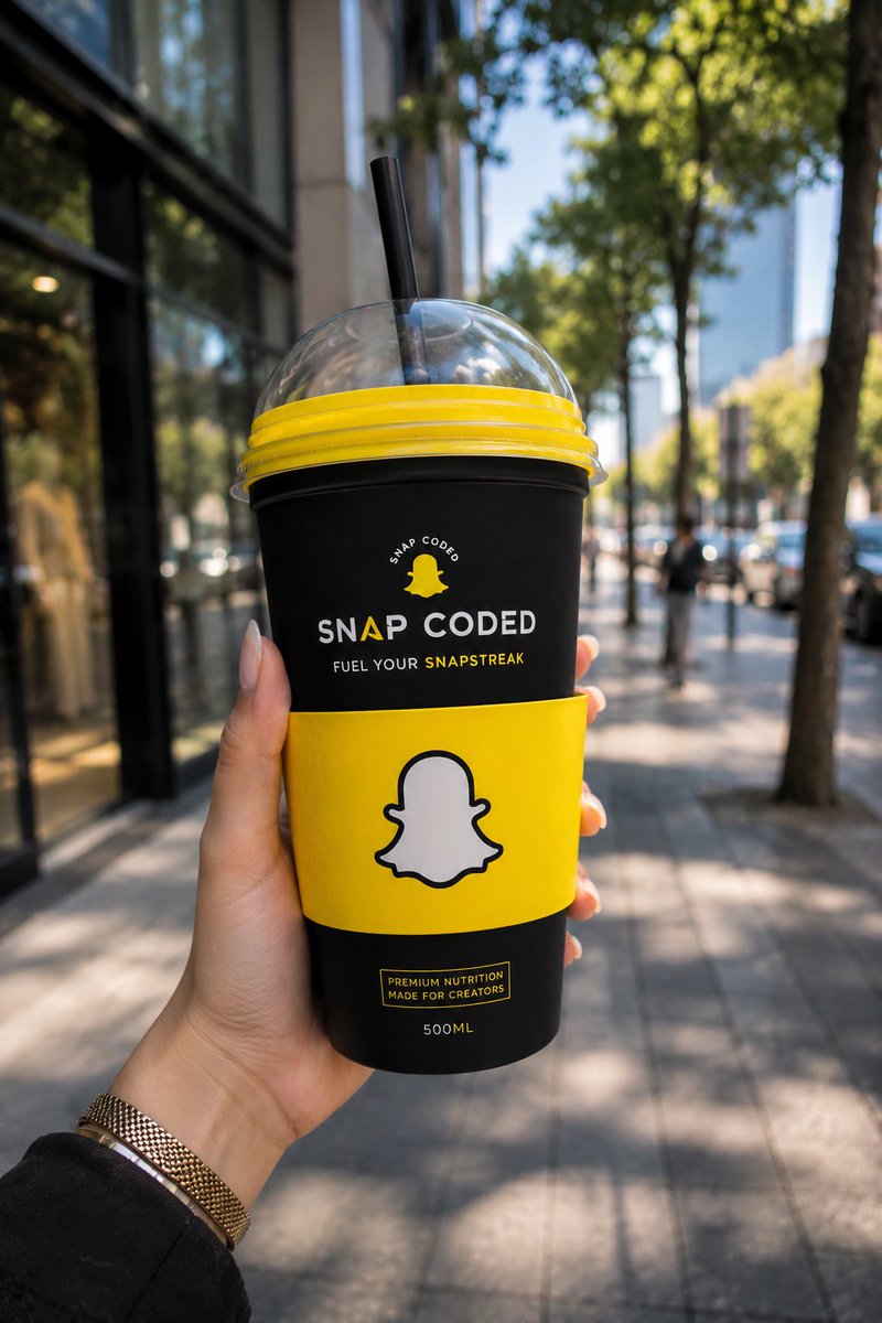 AzraJalal's tweet photo. What if Snapchat opened its own smoothie brand? 👻🥤

I designed the entire visual identity…from cups and storefronts to delivery packaging, menus, billboards, and branded merchandise.

A concept brand built using AI to show how powerful modern branding can be.

Brand: Snap Coded Smoothies 💛🖤
