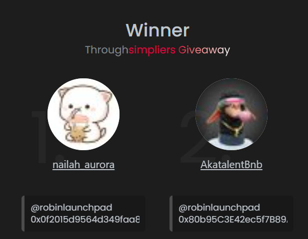 robinlaunchpad's tweet photo. Congrats for the winners
1. @nailah_aurora  
2. @AkatalentBnb 

sending the prize rn https://t.co/dtGKTxk6ck