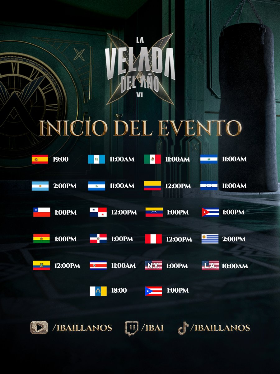 infoLaVelada's tweet photo. Ha llegado el gran día.

Estos son los horarios oficiales de La Velada del Año VI. https://t.co/sIpstmpqMH