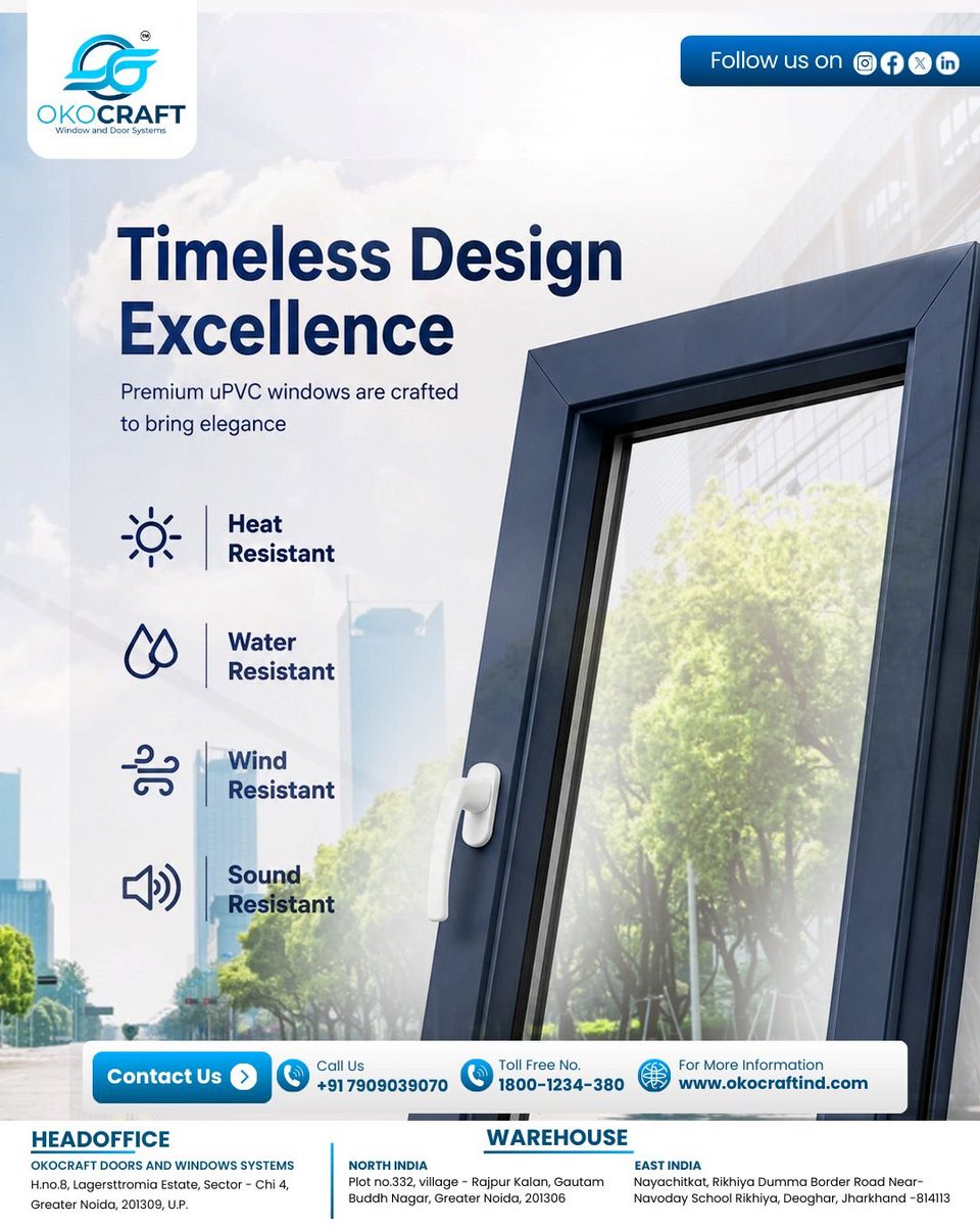 oko_craft's tweet photo. Timeless design. Unmatched protection. 🏡
Upgrade to OKOCRAFT uPVC Windows—built to resist heat, water, wind & noise while adding elegance to your home.
📞 Contact us today and transform your space
#OKOCRAFT #uPVCWindows #HomeDesign #ModernHomes #HomeImprovement #InteriorDesign https://t.co/0aU4NeP0JN