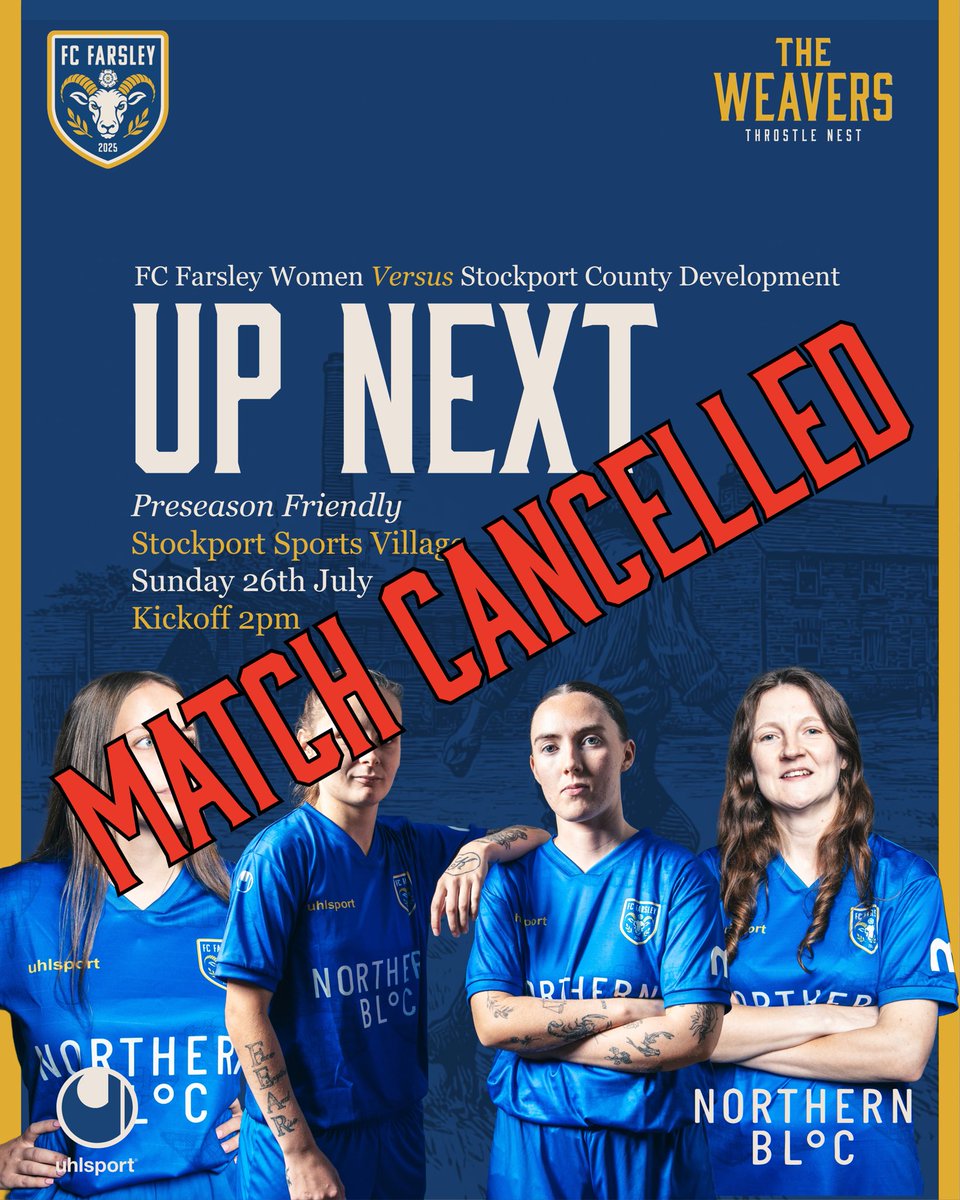 FCFarsleyWomen's tweet photo. Unfortunately due to a lack of available players, tomorrow’s opposition have pulled out of our friendly and the match has been cancelled.

We will therefore kick start our preseason fixtures next week as we head down the M1 to take on @MKDonsFCWomen - full details to come! https://t.co/hlk75kFoK3