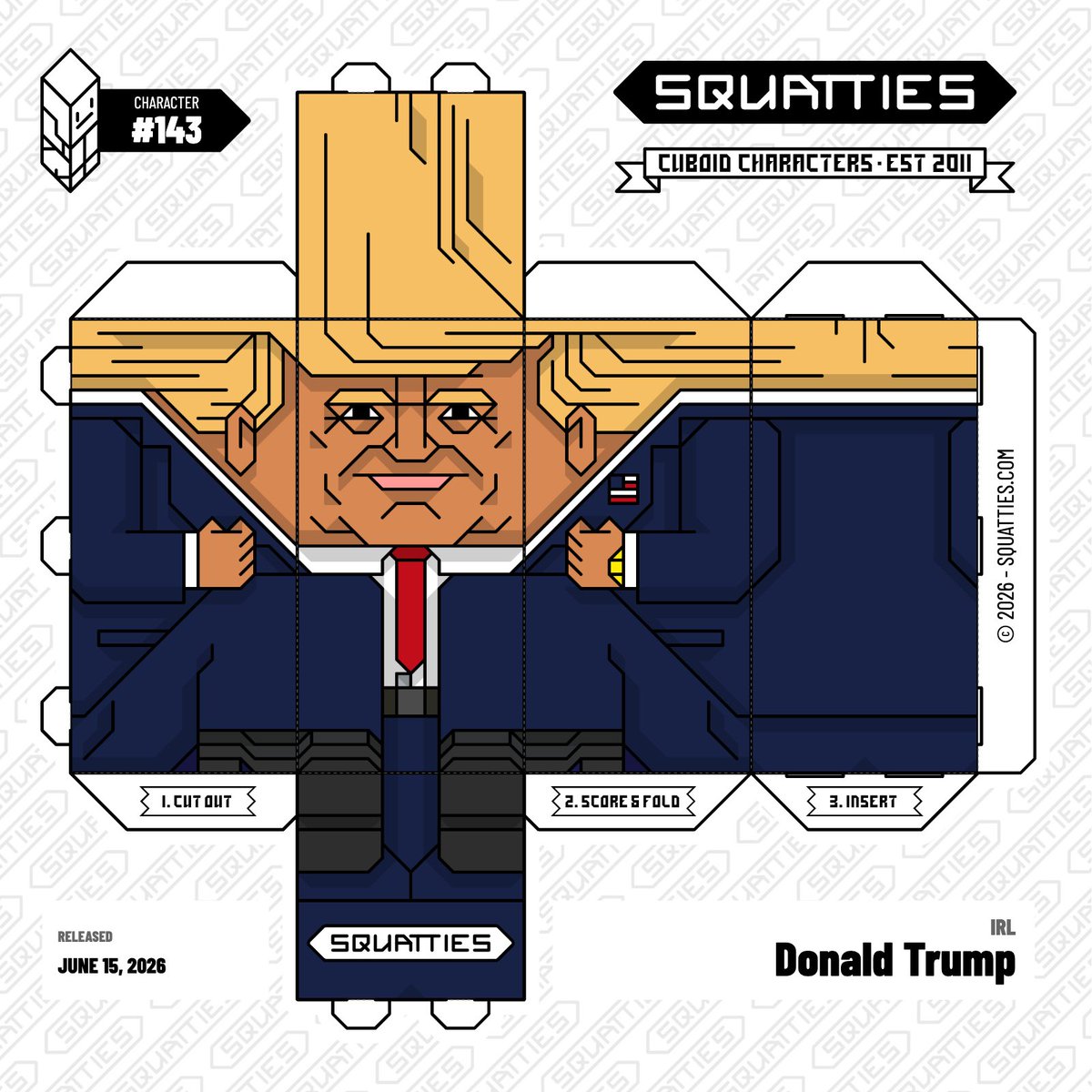 Squatties's tweet photo. Who’d have known you needed this in your life, but now you have it, and it’s glorious, believe me.

President Donald Trump, as a Squatties character. #Papertoy and #ar toys over here:

 https://t.co/K3wCijYuL7 https://t.co/kmKGpbzI05