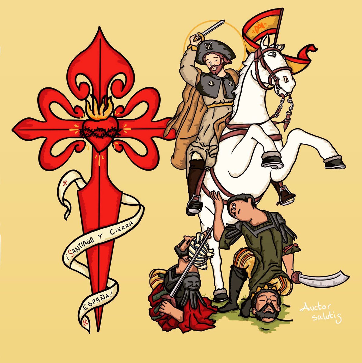 patergongora's tweet photo. «Santo Adalid, patrón de las Españas,
amigo del Señor:
defiende a tus discípulos queridos,
protege a tu nación.

Las armas victoriosas del cristiano
venimos a templar
en el sagrado y encendido fuego
de tu devoto altar».

¡Feliz día de Santiago Apóstol! ✝️🇪🇸 https://t.co/OUcsYr05bl