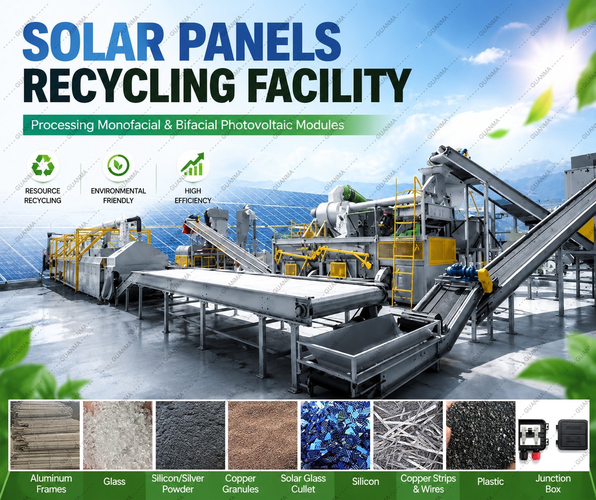 GuanmaMachinery's tweet photo. Solar Panels Recycling Facility – Processing Both Monofacial & Bifacial Photovoltaic Panels
#MonofacialPanelRecycling #PVRecyclingPlant #SolarRecyclingLine #PVModuleRecycling
Email: guanmamachinery@gmail.com
WhatsApp: https://t.co/KcVAnGTLUu
Website: https://t.co/dAQdk5WIYx https://t.co/Ai86lX2jfN