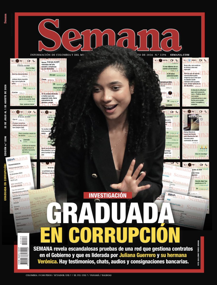 VickyDavilaH's tweet photo. SEMANA revela las pruebas de la red de corrupción de Juliana Guerrero y su hermana Verónica: chats, audios y consignaciones bancarias

https://t.co/MqBS3rc3Gp https://t.co/a3kwhibTFi