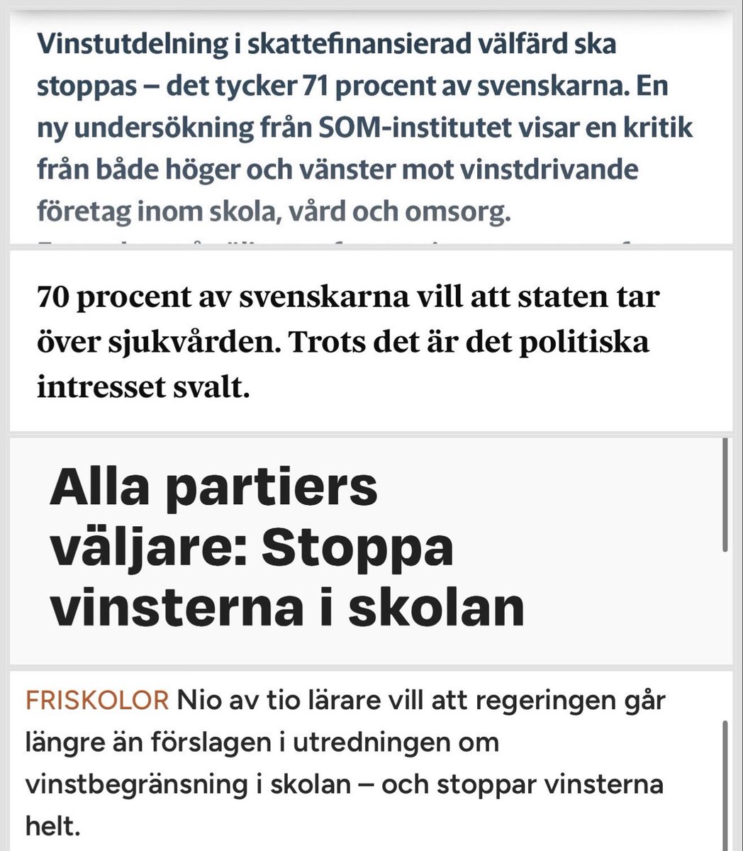 legionmint's tweet photo. Trots att över 70 procent av medborgarna, inklusive en klar majoritet bland högerväljarna, vill förbjuda vinstuttag inom skola, vård och omsorg händer ingenting. Över 50 procent anser att staten ska ta över huvudansvaret. 
KRÄV DEMOKRATI OCH DRASTISK FÖRÄNDRING. 
#svpol #Val2026 https://t.co/COhDffWIFP