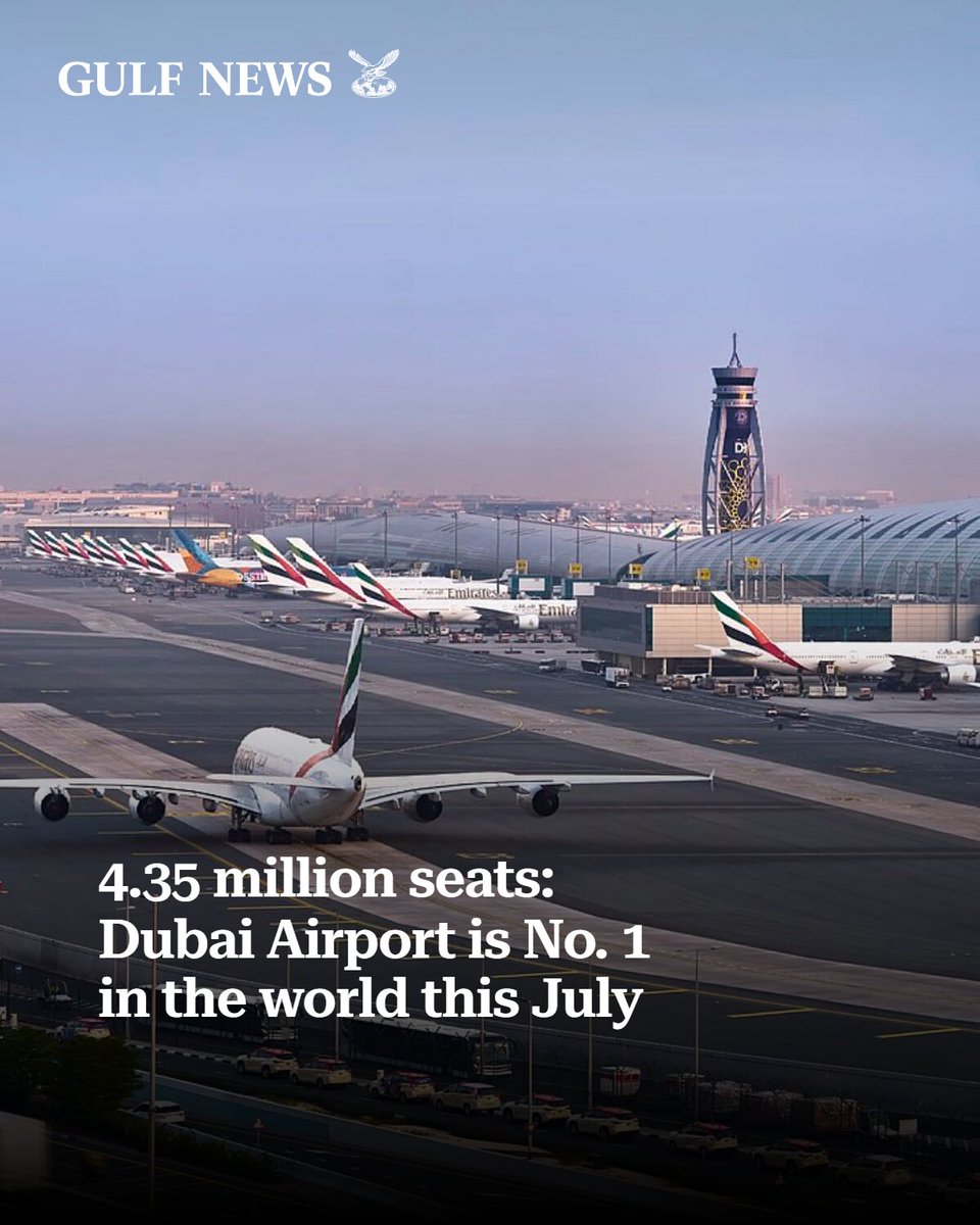 gulf_news's tweet photo. Dubai International Airport tops global rankings as the world’s busiest hub for international seat capacity in July 2026, reinforcing its long-haul dominance
https://t.co/2vOejQuva7 https://t.co/eT5ZyD0zhv