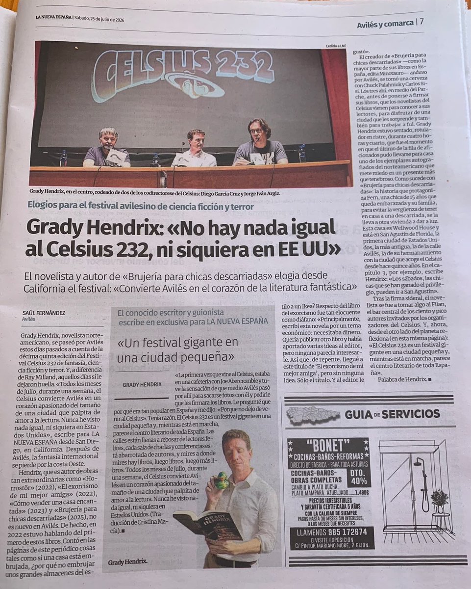 festivalcelsius's tweet photo. Una semana después del final del #celsius2026 siguen apareciendo en prensa reflexiones y valoraciones sobre el festival, como esta del gran Grady Hendrix en La Nueva España. ¡Gracias! https://t.co/LGGdqQWMxY