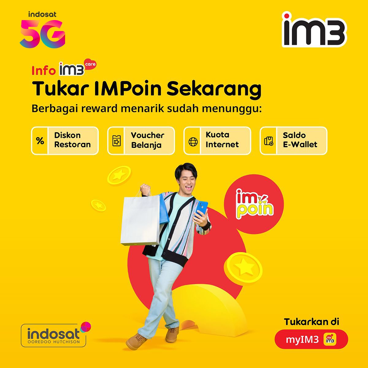 CareIM3's tweet photo. Jangan sampai kelewatan reward yang bisa kamu dapatkan🎁

Kalau punya IMPOIN, sekarang saatnya ditukar dengan berbagai penawaran spesial untuk #SahabatBaikku.

Cek sekarang di https://t.co/EIWoNrSVIY 💛 https://t.co/IlSR4Wfta0
