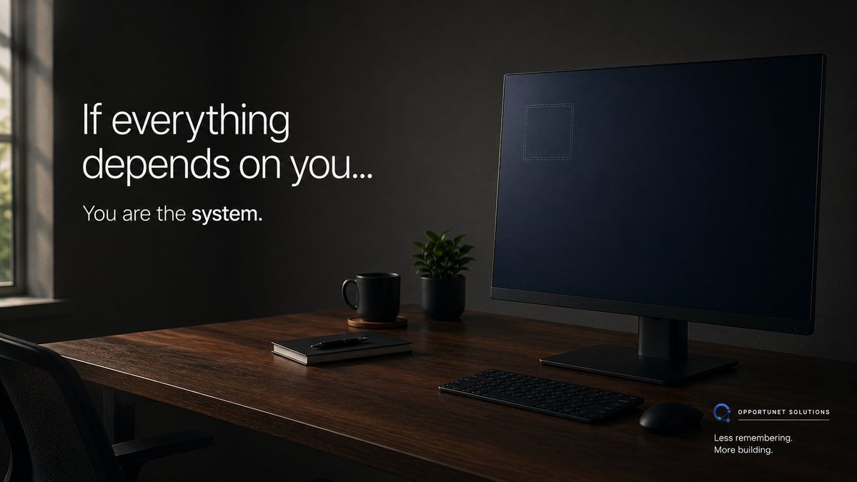OppurtuNet_Sol's tweet photo. 🚧 If everything depends on you, you are the system.

📈 When every decision depends on one person, growth slows.

⚙️ Build systems that create clarity and keep the business moving.

💡 Less remembering. More building.

#Leadership #BusinessSystems #OPPORTUNET https://t.co/Z52YlVDmEK
