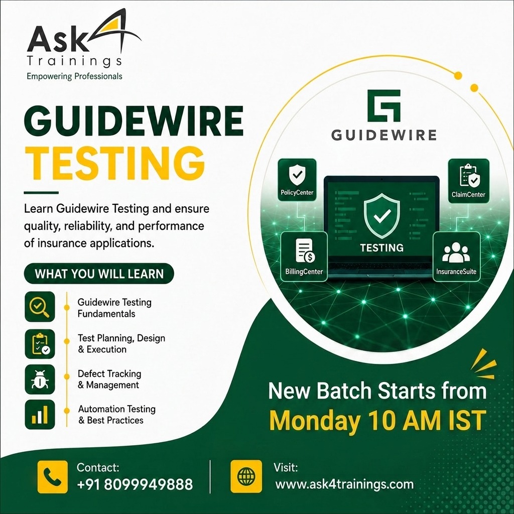 ask4trainingsco's tweet photo. Looking to build a successful career in the insurance domain?
🕙 New Batch Starts: Monday | 10:00 AM IST
📞 Contact: +91 8099949888
🌐 Website: https://t.co/B5onY3l5L8
#Guidewire #GuidewireTesting #SoftwareTesting #QATesting #InsuranceTechnology #PolicyCenter #ClaimCenter https://t.co/FRVPFjsojT