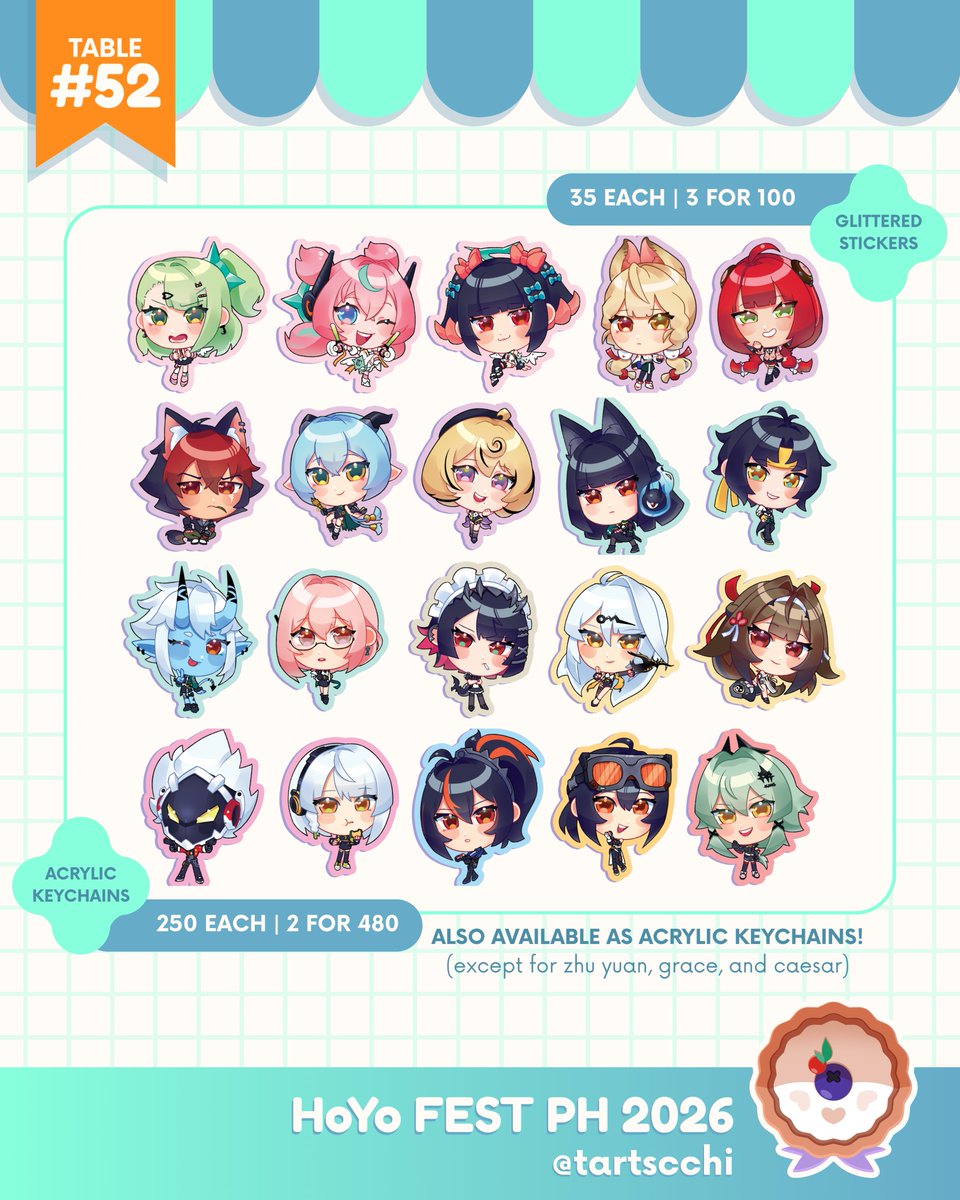 tartscchi's tweet photo. [RTs &amp;💙appreciated!]

my catalog for #HoYoFESTPH2026. please visit our table. see you there! ><  

✉️ dm for reservations!
📍 Table #52, SPACE @ One Ayala
✨ zzz, bit of genshin

#HoYoFEST2026 #HoYoFESTPH https://t.co/QyZi6JgnyL