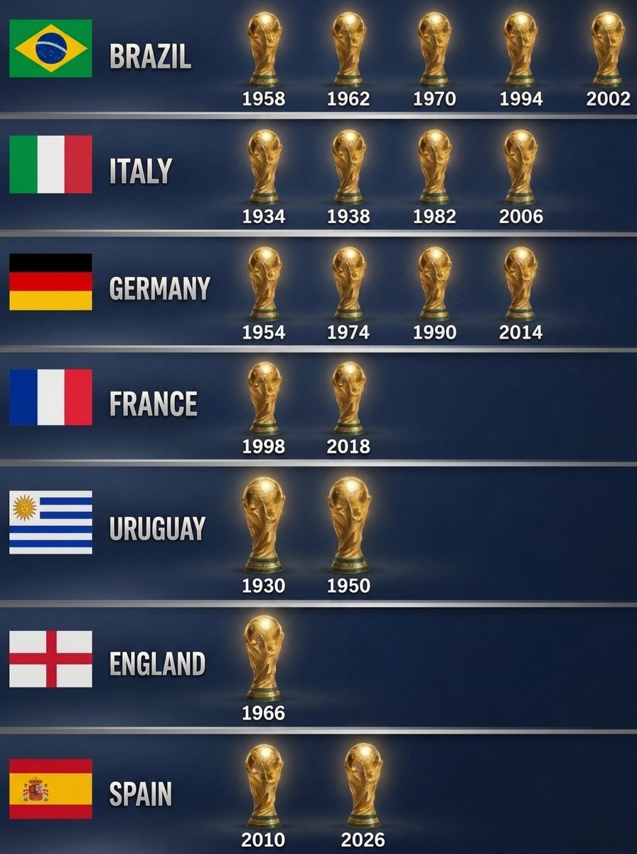 AliciaJ86958882's tweet photo. Pues sí, es correcto. Estos son todos los países que han GANADO una copa. https://t.co/apXRW9tkVR