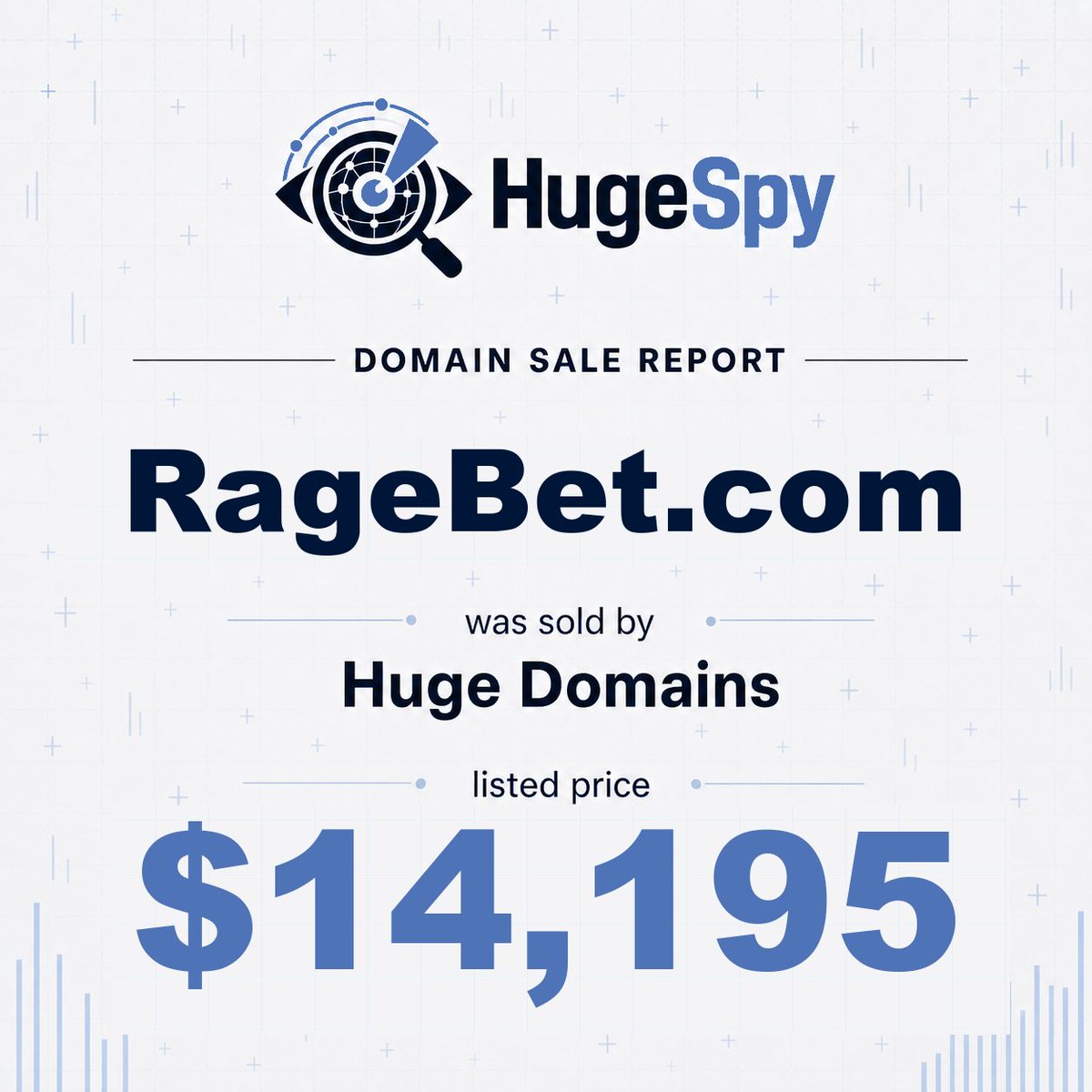 huge_spy's tweet photo. RageBet .com was sold by Huge Domains, listed price $14,195 https://t.co/MnnwbiTYDK