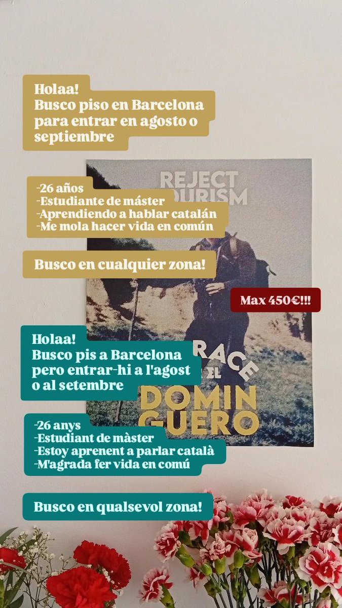teruflauta's tweet photo. por favor mi gente de Barcelona si me movéis esto me hacéis un favorazo, soy un tío majete y cocino rico y vegetariano https://t.co/S983oaLmaT