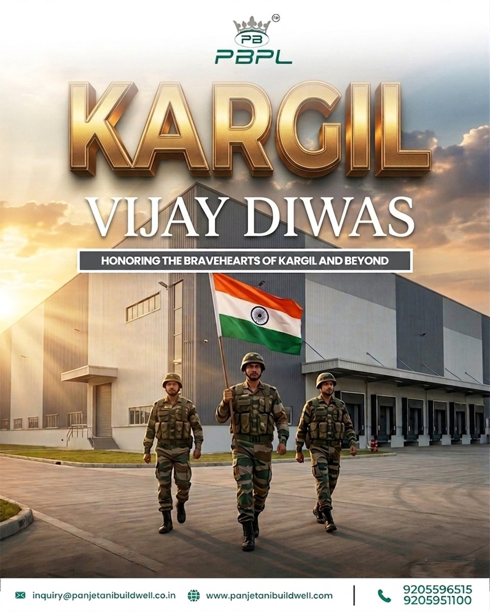panjetanibuild's tweet photo. They stood where others couldn't. They fought so India could stand tall. 🇮🇳
On this #KargilVijayDiwas, Panjetani Buildwell proudly honors the heroes whose courage, dedication, and sacrifice continue to inspire generations.
Our deepest respect to every soldier. Jai Hind!
#PBPL https://t.co/hJz1zOyDO4