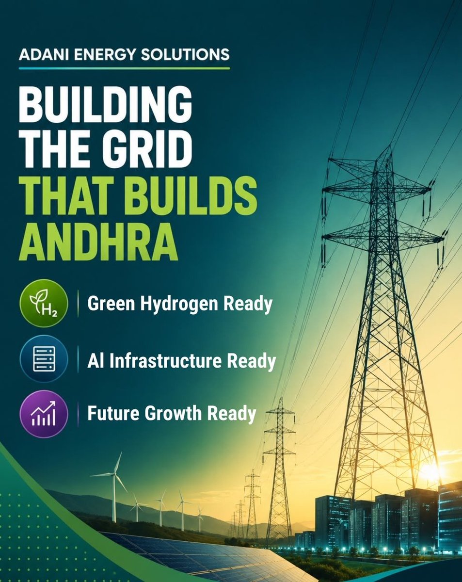 yadavvicky8's tweet photo. Adani Energy Solutions Wins Strategic Project to Power Andhra Pradesh's Future

Adani Energy Solutions has secured an ₹8,500 crore project that will create the transmission backbone for next-generation industries.

The project will enable Green Hydrogen production, AI infrastructure and sustainable economic growth across the region.