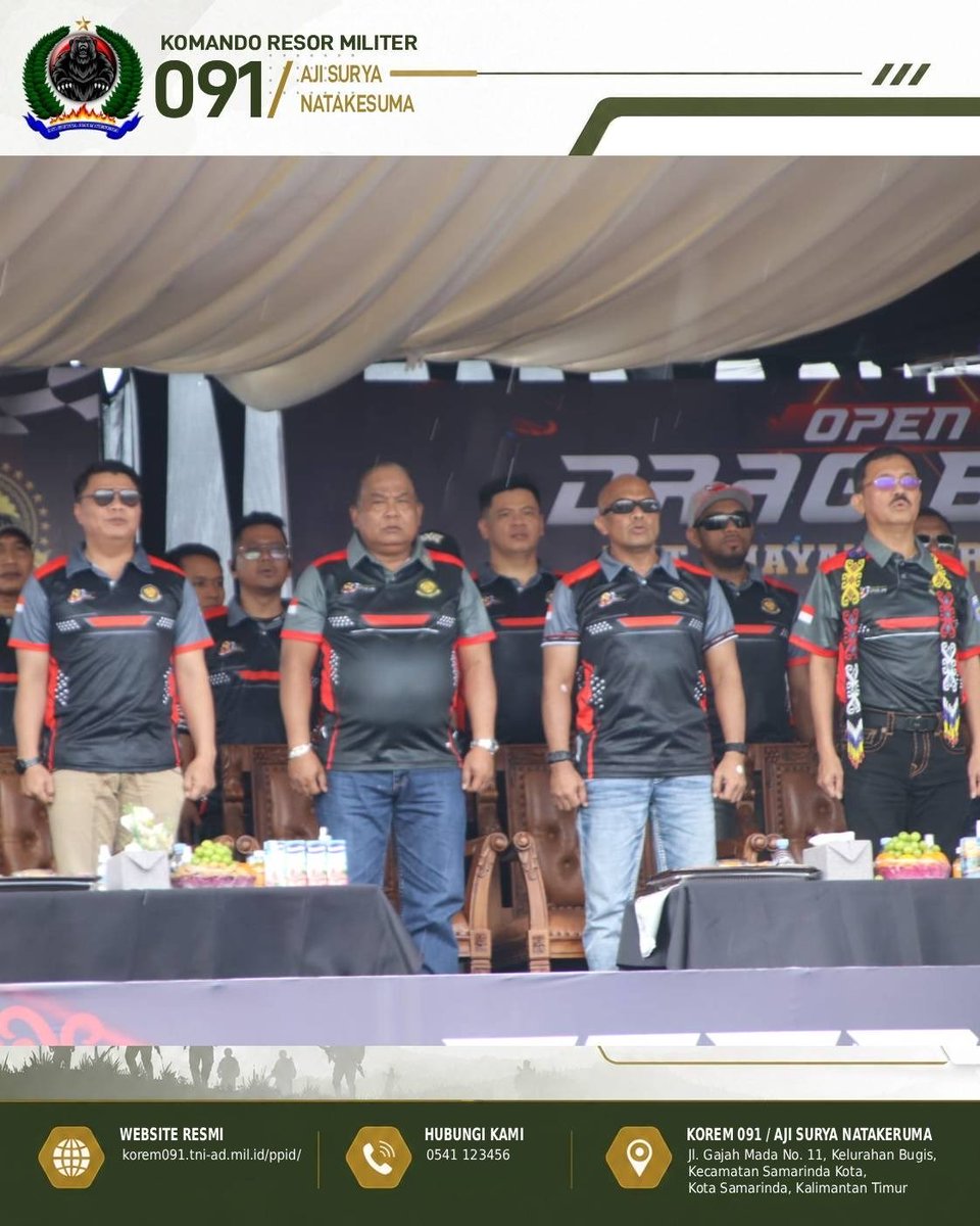 korem091asn's tweet photo. Kasi Intel Kasrem 091/ASN Kolonel Inf Decky Zulhas menghadiri Dhira Brata Cup Championship 2026 di Samarinda, Sabtu (25/7/2026). Ajang ini mengajak generasi muda menyalurkan bakat otomotif di jalur resmi dan menjauhi balap liar.

#Korem091ASN #TNIAD #StopBalapLiar #Samarinda https://t.co/StPVZHh97S