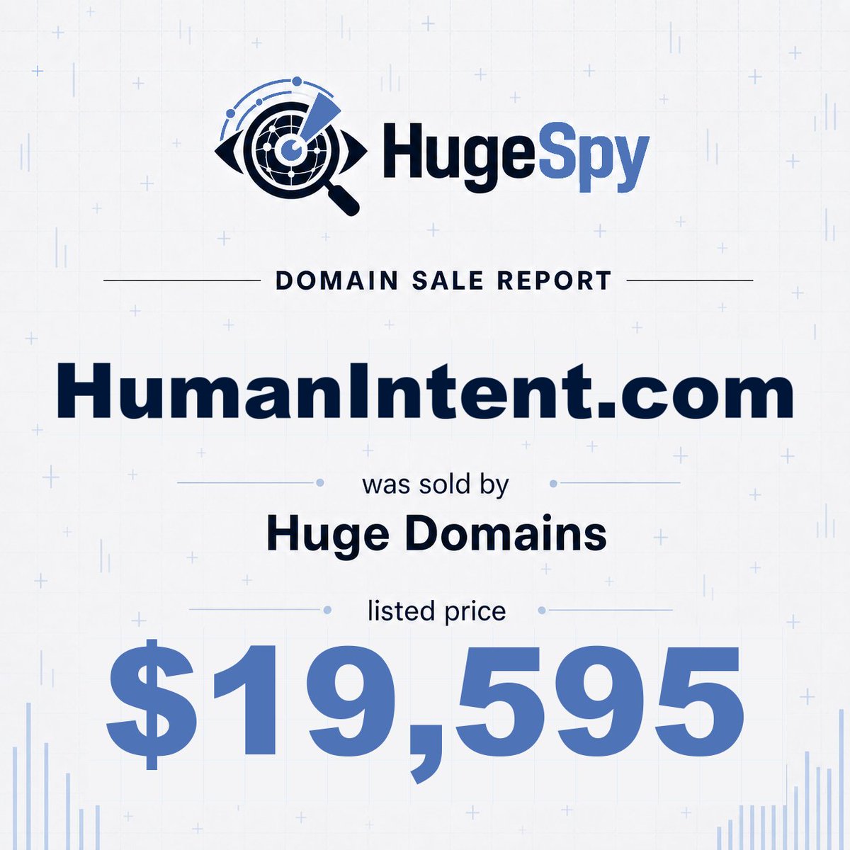 huge_spy's tweet photo. HumanIntent .com was sold by Huge Domains, listed price $19,595 https://t.co/JHCGaZzqFU