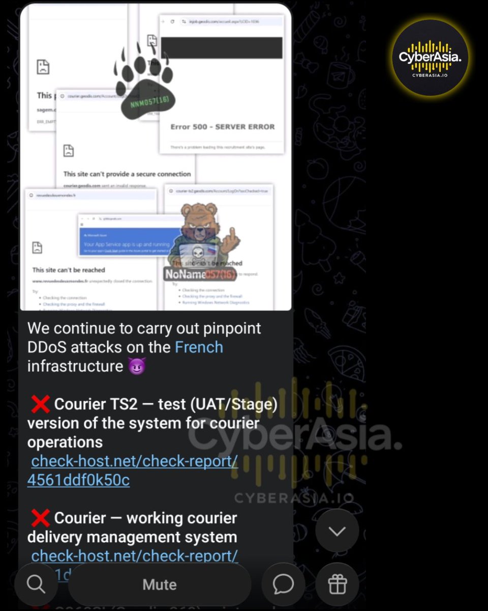 cyberasia_io's tweet photo. π¨ France Alert π«π·
Hacker group #NoName057(16) has carried out coordinated distributed denial-of-service #DDoSattacks targeting multiple entities across #France as part of its ongoing #OpFrance campaign. https://t.co/MRuuQHe6fS