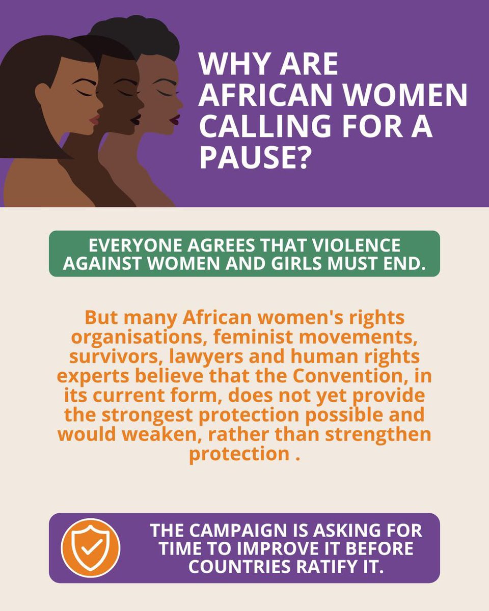 MoyoteKenya's tweet photo. African women are not saying "No" to EVAWG We are saying "Yes" to a stronger,rights-based Convention that protects every woman and girl.
Before ratification,we call for consultation, independent review,and alignment with the Maputo Protocol.Pause. Revise. Strengthen. Then Ratify. https://t.co/8UM5ffTKjx