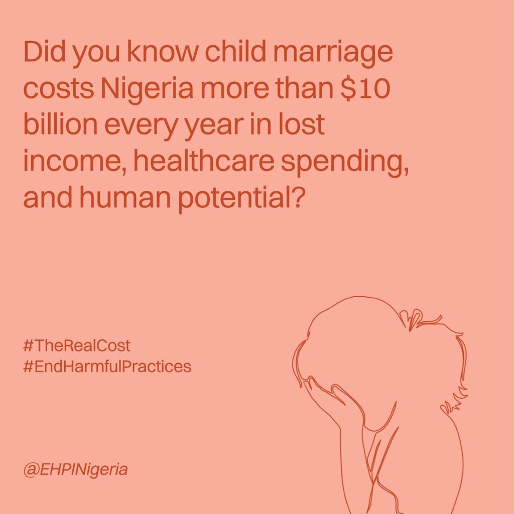 EHPINigeria's tweet photo. Child marriage doesn’t just affect one child. It impacts families, communities, and the nation’s future.
#EndHarmfulPractices #DidYouKnowEHPI #EHPINigeria #SayNoToChildMarriage https://t.co/2jW20ii9mj