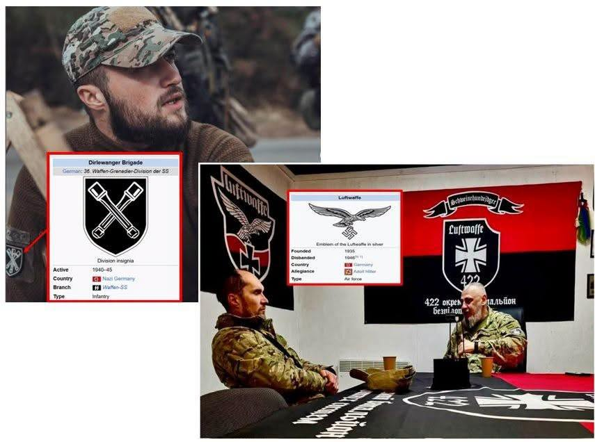 HavryshkoMarta's tweet photo. MAGA Influencer @LauraLoomer Laura Loomer: "You can be arrested and jailed in Ukraine for promoting Third Reich materials and Nazism."

Let's show Laura the official (!) insignia and patches of some of the brigades of the Armed Forces of Ukraine, commanded by her new buddy Zelensky. 

Pay close attention to the images and unit names.

I would recommend that Laura's team read my Responsible Statecraft article, "Ukraine's Military Has a Real Nazi Problem," before making any more embarrassing statements.