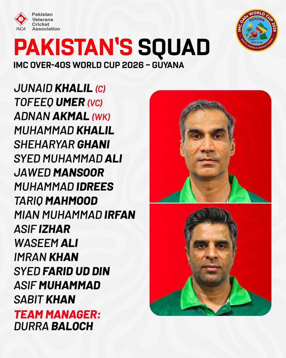 Xazurea's tweet photo. 2 Players from Balochistan representing Pakistan in IMC Over-40 World Cup 2026 are 
Syed Fariduddin &amp; Muhammad Imran 
And Mr Durra Baloch will be the team Manager in world Cup https://t.co/38I2r5tRCW