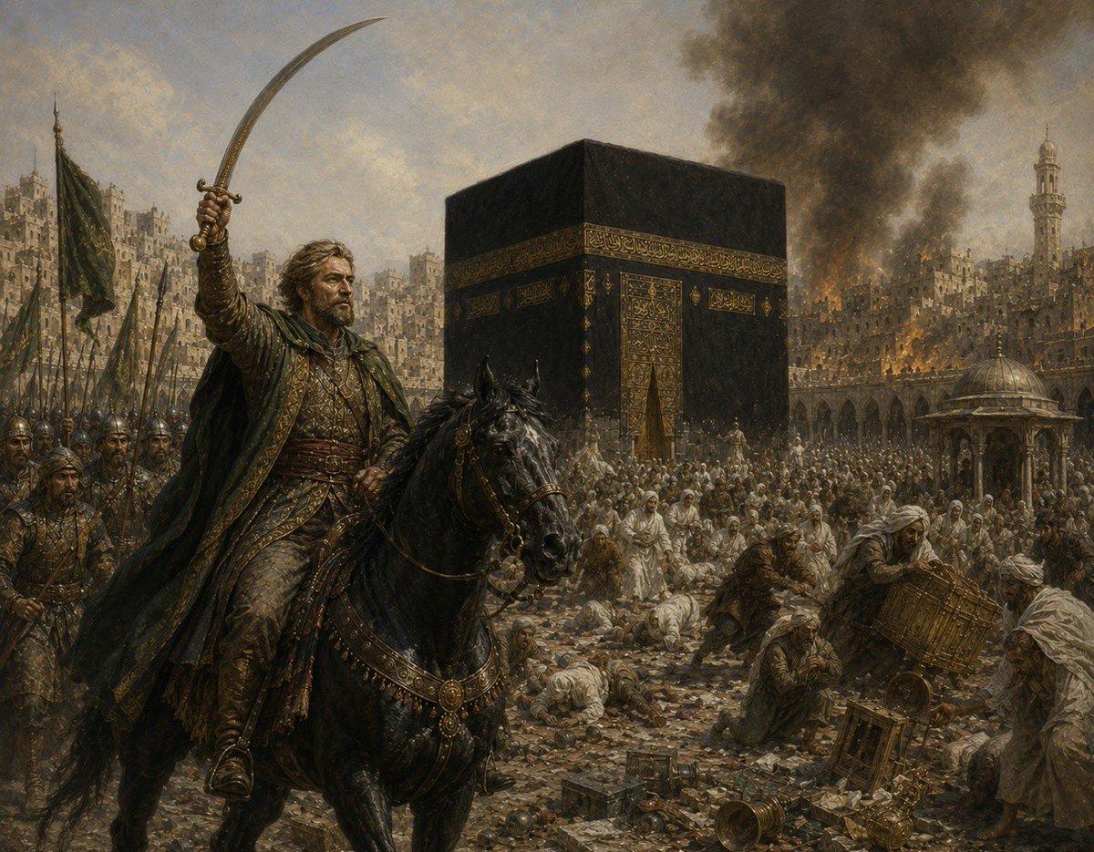 NiohBerg's tweet photo. Did you know?

In the year 930, a Persian warrior invaded Mecca, set the Kaaba black stone on fire, hauled it out of the city to his homeland, and used it as his personal toilet for years.

Abu Taher Bahram Ganavehi was widely believed to be a crypto-Zoroastrian taking revenge for the Arab invasion and colonisation of Persia in the 7th century.