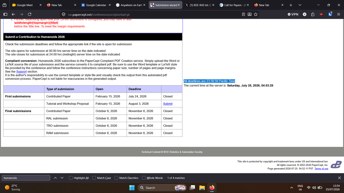 FatAndFurious42's tweet photo. @HumanoidsConf The deadline was supposed to be 24th July AoE but the RAS papercept server shows all deadlines in Pacific Time and new submissions were closed 5 hours before 23:59 AoE . Could you reopen the portal so those affected by this bug can reupload??

@serena_ivaldi @lsentis https://t.co/gfSEm4AXJR