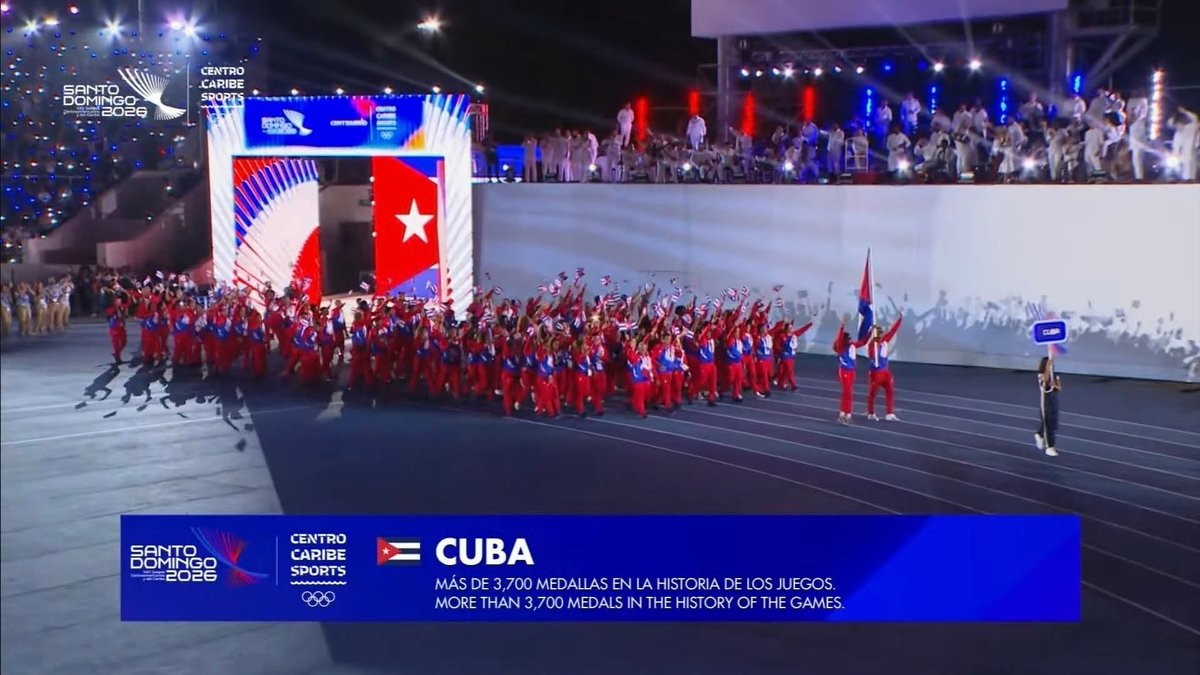 DGE_Ariguanabo's tweet photo. 🇨🇺 La delegación de #Cuba desfiló en la Ceremonia Inaugural de los Juegos Centroamericanos y del Caribe #SantoDomingo2026, que se celebra en el Estadio Olímpico Félix Sánchez de República Dominicana.
#SiempreXCuba
#ArtemisaJuntosSomosMás https://t.co/OQNdrBoYbs