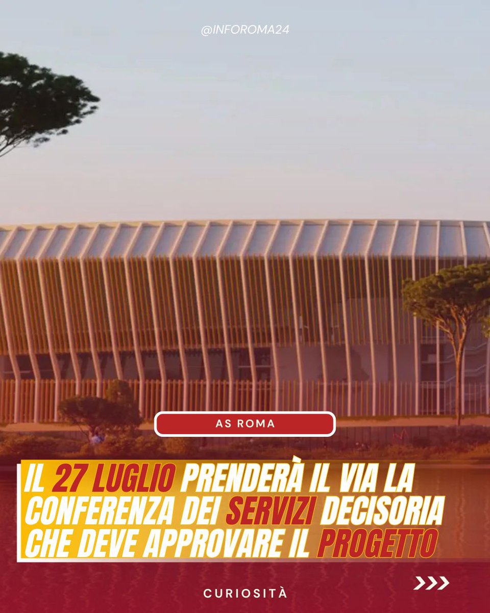 inforoma24's tweet photo. 🟡🔴 Il 27 luglio prenderà il via la conferenza dei servizi decisoria che deve approvare il progetto del nuovo stadio dell’#ASRoma.
☝🏻 La conferenza sarà presidiata da Massimo #Sessa, che si occupa degli interventi connessi a #EURO32.
📲: @CalcioFinanza https://t.co/fMlD1ge8sD