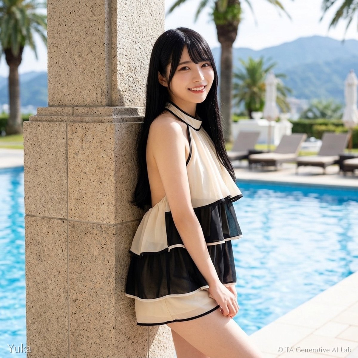 ta_genai_lab's tweet photo. 土曜のボーナスカット
Randy リゾートホルターセットアップ ✨
背中魅せで、夏のプールサイド

#AI画像生成 #AI美女 #AIアート #yuka https://t.co/wJju75PMgT