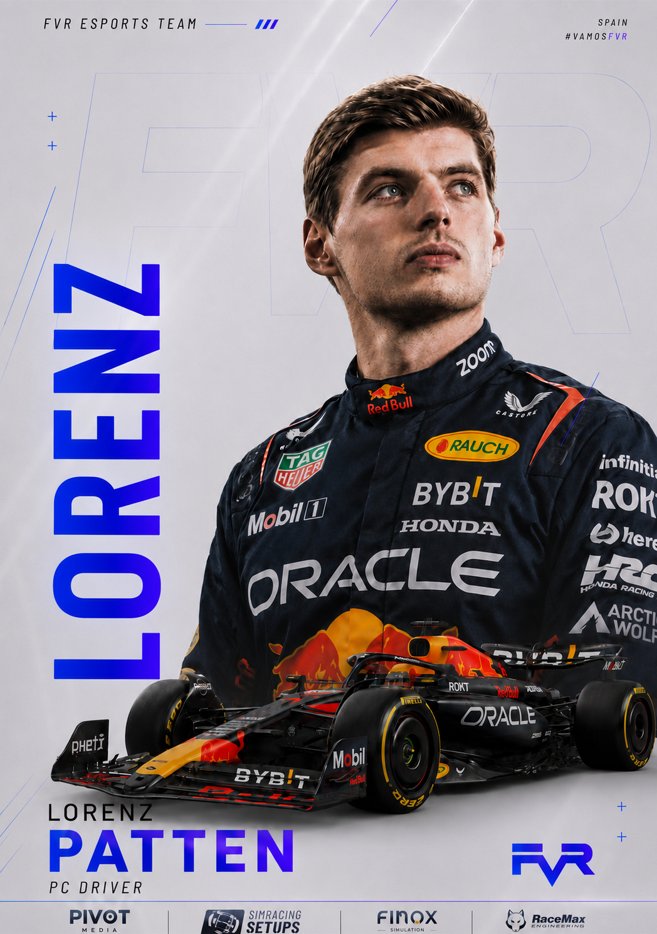 FVRCampeonato's tweet photo. You can't have one without the other.

We're extremely glad to also announce @lorenz_patten to our roster!

A extremly talented and rapid driver, whom we are keen on developing further and helping him reach new heights in his career!

@SetupLabShop @SimRacingSetups https://t.co/wkZXjvyM3N