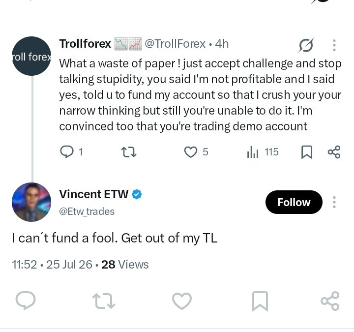 TrollForex's tweet photo. Tag this gay below, I didn't text him or quote his message, he  started and bumped over my tweets. 

@Etw_trades Fool https://t.co/gRknI7QfjS