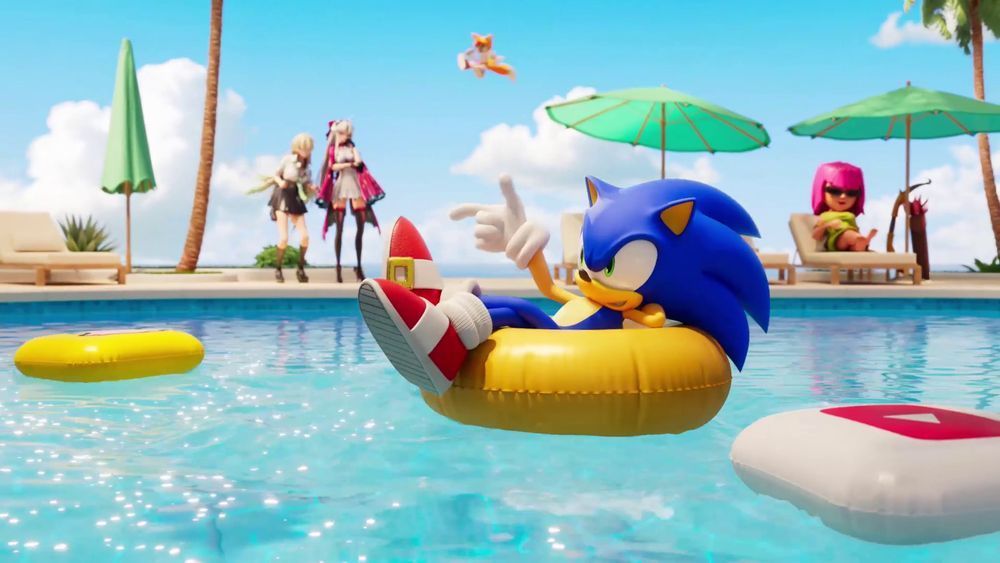 TailsChannel's tweet photo. A new summer-themed Apple @AppStore advertisement was released on Thursday. It features Sonic and Tails at a seaside pool party, promoting #SonicDash.   #SonicNews https://t.co/NxZNUgv57k