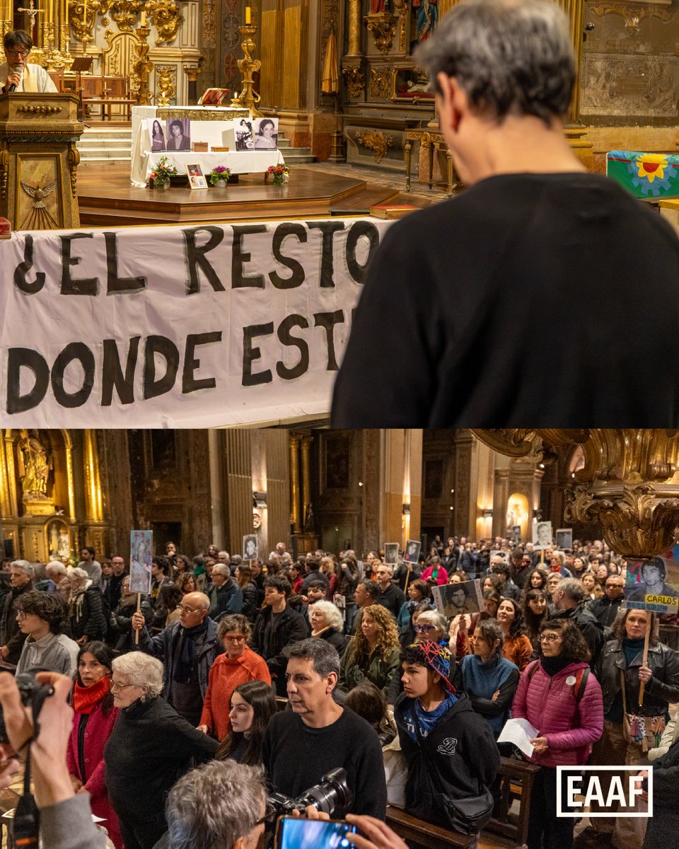 eaafoficial's tweet photo. 🇦🇷 El Equipo Argentino de Antropología Forense (EAAF) restituyó los restos óseos de Carlos Cayetano Cruspeire, Rosa Cristina Godoy, Nélida Noemí Moreno Maza y José Luis Goyochea Escudero. Los restos fueron hallados e identificados por el EAAF en el predio donde funcionó el centro clandestino de detención La Perla, en la provincia de Córdoba. 

Carlos y Rosa (ambos 24 años) fueron secuestros el 10 de septiembre de 1977. Nélida (32) y José Luis (30) fueron secuestrados el 15 de agosto de 1977. Ambos matrimonios estuvieron detenidos en La Perla. Hasta el momento, los análisis de ADN sobre un primer conjunto de restos óseos recuperados por el EAAF permitieron obtener el perfil genético de 35 personas e identificar a 29 (12 en marzo y 17 en mayo), mientras que seis perfiles permanecen aún sin identificar. 

Luego de la restitución los familiares caminaron en cortejo hacia la Catedral Metropolitana, donde depositaron una ofrenda floral en la tumba de San Martín, y siguieron hacia la Basílica Nuestra Señora de la Merced, en el microcentro porteño, donde se realizó una misa. Participaron del cortejo y la misa las hijas de los matrimonios, con sus familias, otros familiares de personas desaparecidas, amigos, sobrevivientes de La Perla y compañeros de militancia. 

“Siento que mis papás y los papás de Águeda hoy son libres”, relató Mariela, hija de Rosa y Carlos. Entre los presentes estaba Teresa “Tina” Meschiati, sobreviviente del centro clandestino La Perla, quien contó: “Yo estuve con los cuatro en La Perla. Si tengo que seguir testimoniando, lo voy a seguir haciendo. Es una alegría este acto. Aunque encontremos un huesito chiquitito, el huesito nos pertenece, es nuestro. Todos los huesos son nuestros y estamos en esta campaña tratando de que podamos encontrar más restos para que las familias sientan un poco de paz."