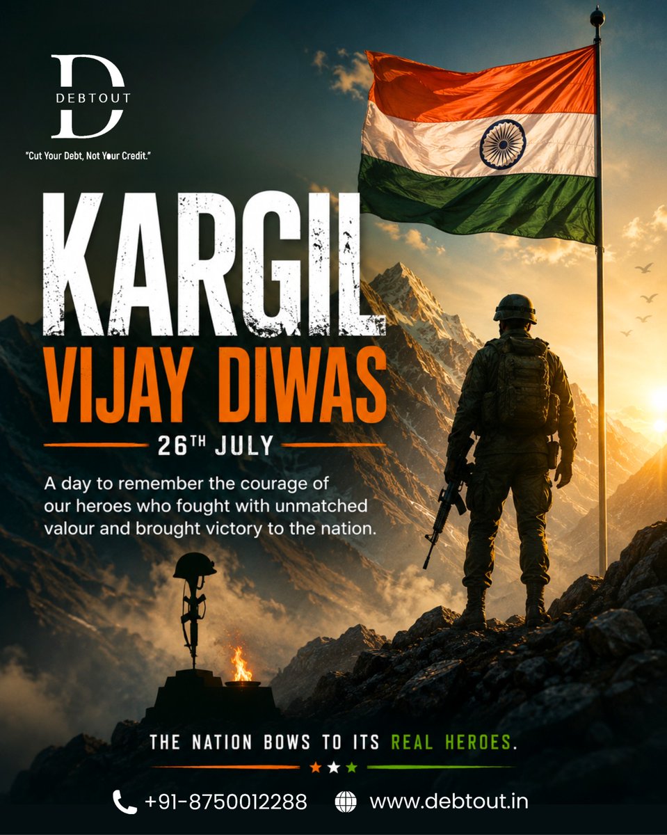 the_debtout's tweet photo. On this Kargil Vijay Diwas, we salute the unmatched courage, sacrifice, and unwavering spirit of the brave soldiers who protected our nation with honour.
Jai Hind.
+91-8750012288
 https://t.co/BRHgsu5zu5
#kargilvijaydiwas #kargil #indianarmy #jaihind #salutetosoldiers #realheroes https://t.co/Bu97rqlHEW
