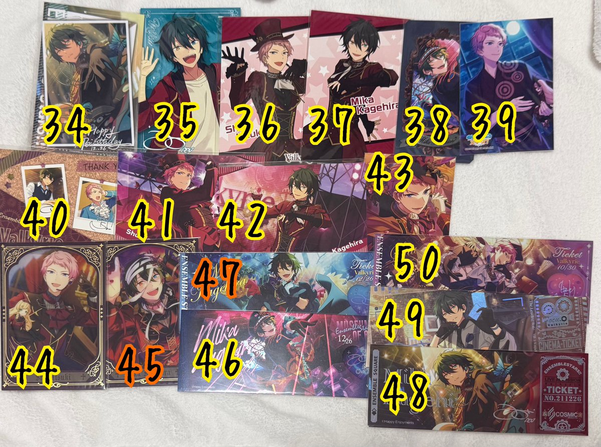 Chomechomeasm's tweet photo. @_738d67 はじめまして。こんばんは。検査より失礼いたします。

当方、こちらの宗を所持しておりますが、ぱしゃ90、TRIPなど130、44番300、50番200、そのほか中国180、他定価にてお迎えいただけるものはございますでしょうか？画像1は所持数です。

オレンジのみ黄色同額抱き合わせ希望です。→ https://t.co/h4m1DZY6Qs